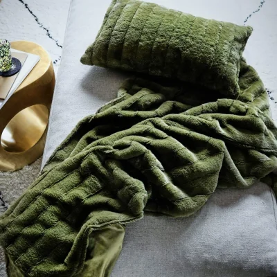 Graham & Green Olive Green Ribbed Throw