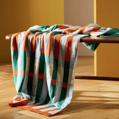 Habitat Habitat Midcentury Knitted Throw - Teal & Rust - 125x150cm