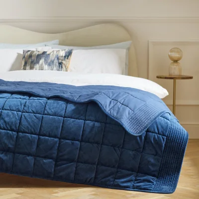 Habitat Habitat  Velvet Quilted Bedspread - Navy - 200x150cm
