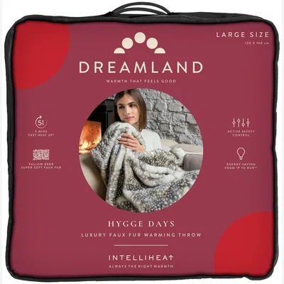 Habitat Dreamland Reindeer Print Faux Fur Heated Throw