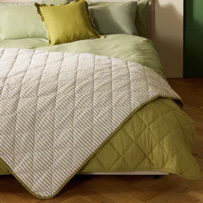 Habitat Habitat Striped Yarn Dye Bedspread - Olive - 220x200cm