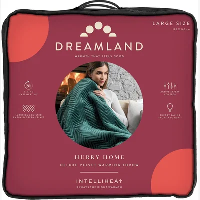 Habitat Dreamland Herringbone Velvet Heated Throw-Emerald Green