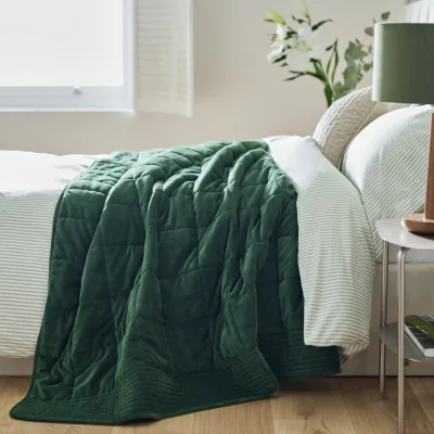 Habitat Habitat Velvet Quilted Bedspread - Green - 200x220cm