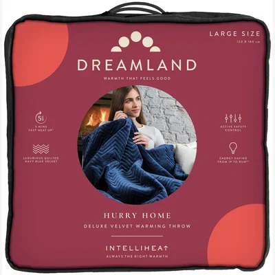 Habitat Dreamland Herringbone Velvet Heated Throw-Royal Blue