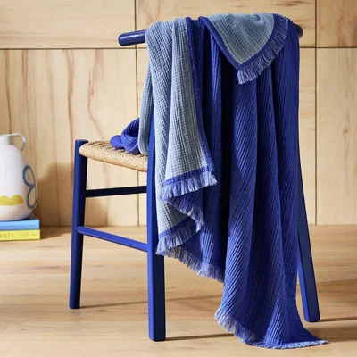 Habitat Habitat Reversible Gauze Throw - Blue - 150x125cm