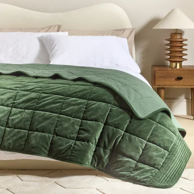 Habitat Habitat Velvet Bedspread - Green - 150X200cm