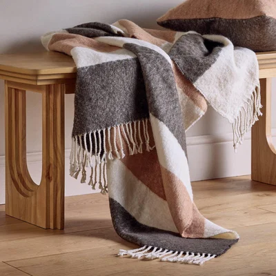 Habitat Habitat Striped Faux Mohair Throw - Neutral - 125x150cm