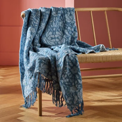 Habitat Habitat Folk Floral Throw - Blue - 150x125cm