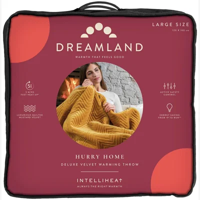 Habitat Dreamland Herringbone Velvet Heated Throw-Mustard