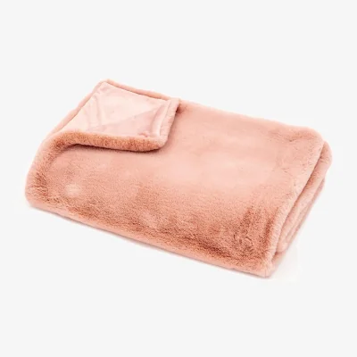 Homebase Faux Fur Rabbit Throw - 125x160cm - Blush