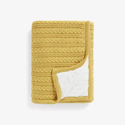John Lewis little home at John Lewis Cable Knit Sherpa Fleece Throw, Ochre