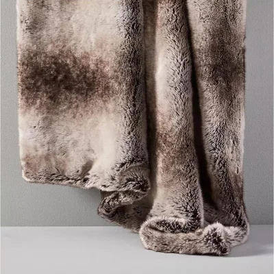 John Lewis west elm Faux Fur Throw, Light Red
