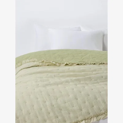 John Lewis John Lewis ANYDAY Chambray Stripe Reversible Quilted Bedspread, Pistachio