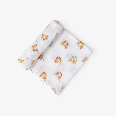 John Lewis Pehr Rainbow Print GOTS Organic Muslin Cotton Swaddle Blanket