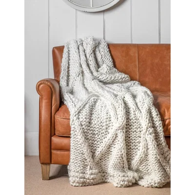 John Lewis Gallery Direct Cable Knit Diamond Throw, Cream