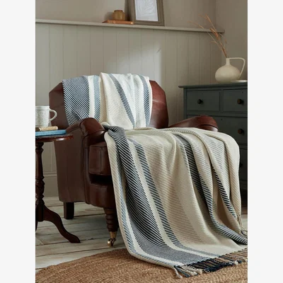 John Lewis Laura Ashley Awning Stripe Throw, Seaspray Blue