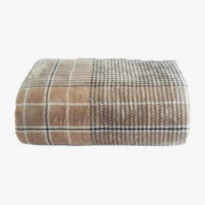 John Lewis Dreamland Velvet Sherpa Tartan Heated Blanket, Beige