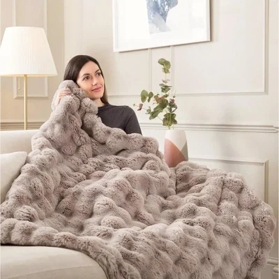 John Lewis Dreamland Hygge Days Luxury Faux Fur Electric Throw, Mocha