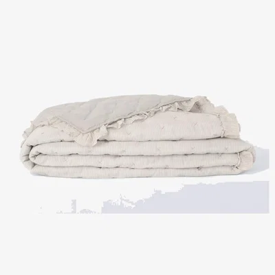 John Lewis John Lewis Chambray Stripe Reversible Quilted Frilled Bedspread, Natural