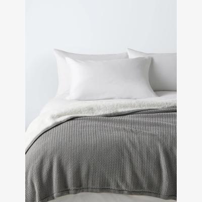 John Lewis John Lewis Knitted Sherpa Fleece Throw, Dove Grey