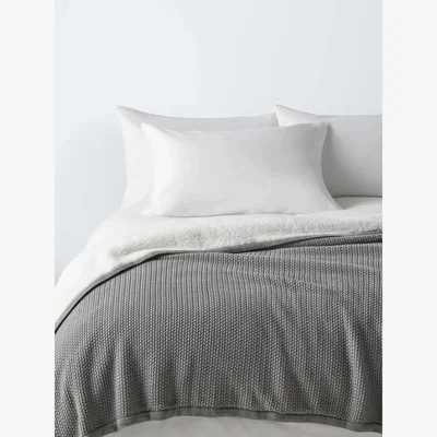 John Lewis John Lewis Knitted Sherpa Fleece Throw, Dove Grey