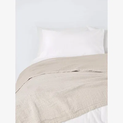 John Lewis John Lewis Pencil Stripe Cotton Throw, Natural