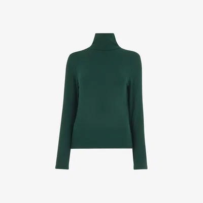 John Lewis Whistles Essential Ribbed Roll Neck Top, Dark Green