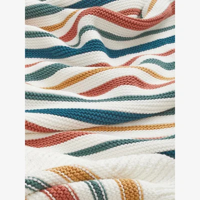 John Lewis John Lewis Stripe Cotton Knitted Throw, 150 x 100cm