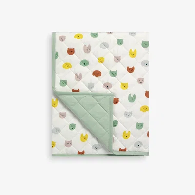 John Lewis John Lewis ANYDAY Animal Faces Reversible Quilted Bedspread, Green/Multi