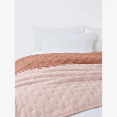 John Lewis John Lewis ANYDAY Chambray Stripe Reversible Quilted Bedspread