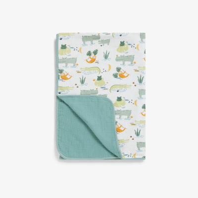 John Lewis John Lewis & Partners Jungle Print Cotton Muslin Blanket, 120 x 120cm, Green/Multi