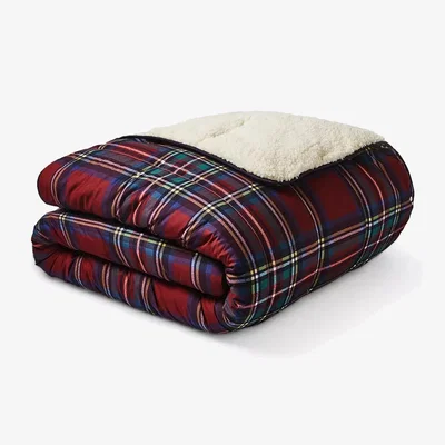 John Lewis Night Lark Classic Tartan Cosy Sherpa Throw, Multi