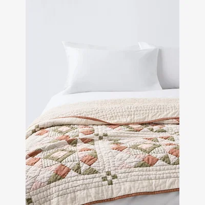 John Lewis John Lewis Patchwork Quilted Cotton Blend Bedspread, Avocado