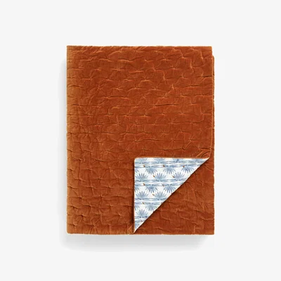 John Lewis John Lewis Nyra Cotton Velvet Quilted Bedspread, Rust/Blue