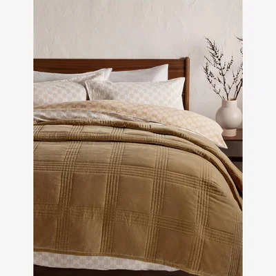 John Lewis John Lewis Cotton Velvet Check Quited Bedspread, Caramel