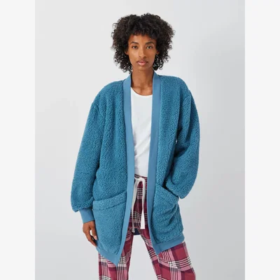 John Lewis John Lewis  Borg Throw On Cardigan, Smoky Blue