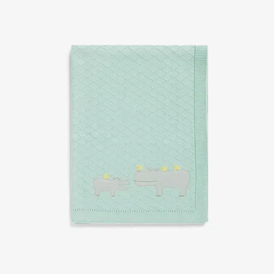 John Lewis John Lewis & Partners Jungle Hippo Cotton Knitted Blanket, 100 x 75cm