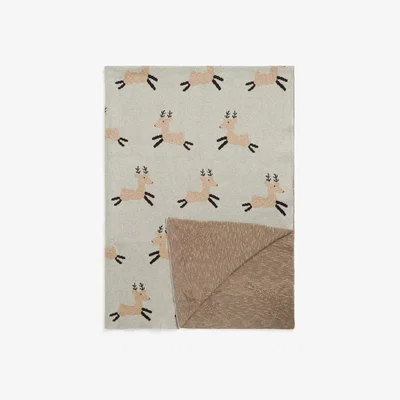 John Lewis John Lewis & Partners Christmas Reindeer Throw, Ecru