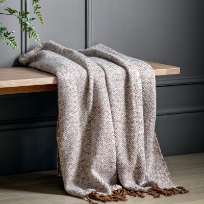 Knees Herringbone Faux Mohair Throw - Tan