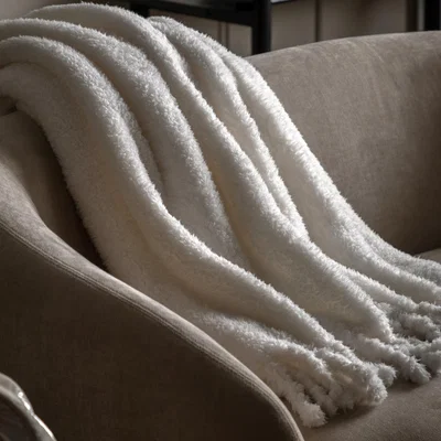 Knees Plain Fringe Teddy Throw - Natural