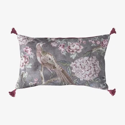 Knees Floral Partridge Tassel Cushion - Blush