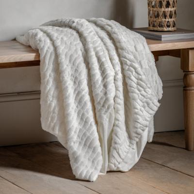 Knees Textured Rabbit Faux Fur Throw - Cream