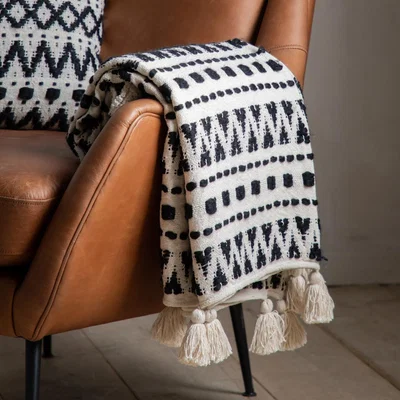 Knees Black & Cream Tufted Throw