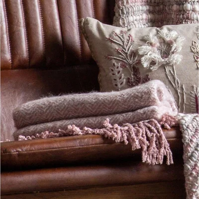 Knees Herringbone Faux Mohair Throw - Blush