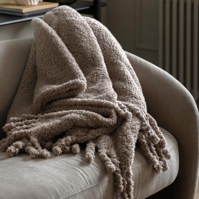 Knees Fringed Teddy Throw - Taupe