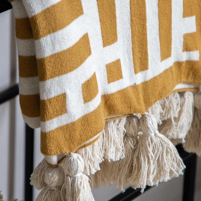 Knees Merton Knitted Tassel Throw - Ochre