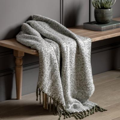 Knees Herringbone Faux Mohair Throw - Olive