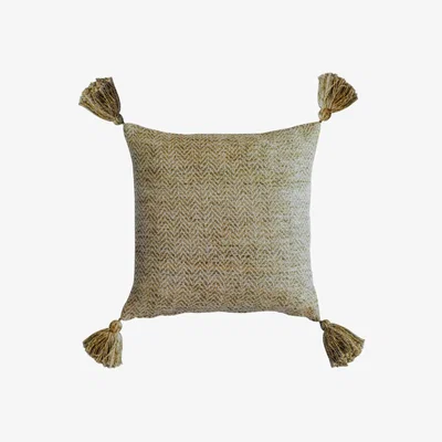 Knees Herringbone Pet Tassel Cushion - Ochre