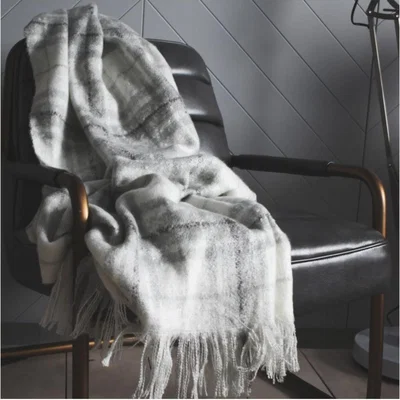 Knees Check Mohair Throw - Grey