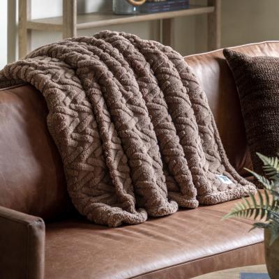 Knees Herringbone Sherpa Throw - Taupe